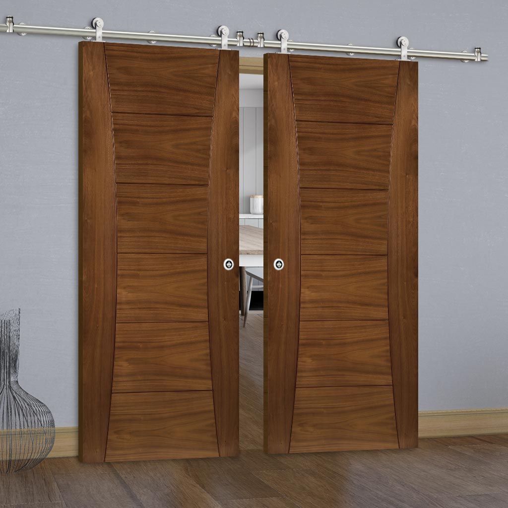 Sirius Tubular Stainless Steel Sliding Track & Pamplona Walnut Double Door - Prefinished