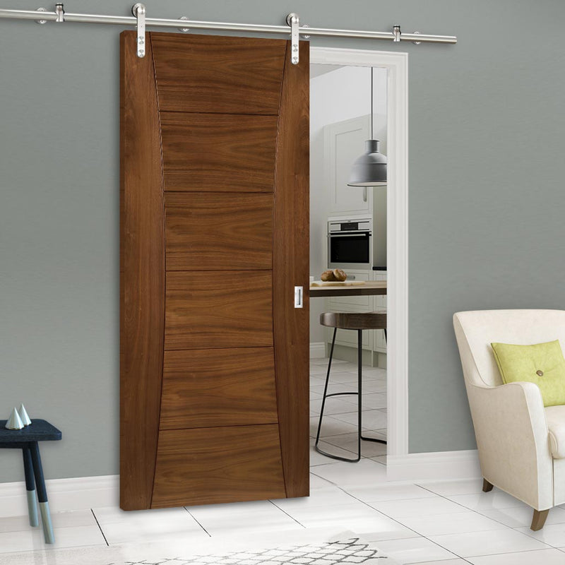 Saturn Tubular Stainless Steel Sliding Track & Pamplona Walnut Door - Prefinished
