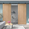 Top Mounted Black Sliding Track & Double Door - Pattern 10 1 Panel Shaker Oak Doors - Unfinished