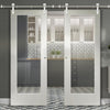 Saturn Tubular Stainless Steel Sliding Track & Pattern 10 1 Pane Double Door - Clear Glass - White Primed