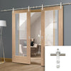 Saturn Tubular Stainless Steel Sliding Track & Pattern 10 Oak 1 Pane Double Door - Clear Glass - Prefinished