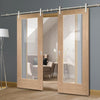 Saturn Tubular Stainless Steel Sliding Track & Pattern 10 Oak 1 Pane Double Door - Clear Glass - Prefinished