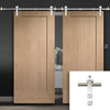 Saturn Tubular Stainless Steel Sliding Track & Pattern 10 Oak 1 Panel Double Door - Unfinished