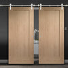 Saturn Tubular Stainless Steel Sliding Track & Pattern 10 Oak 1 Panel Double Door - Unfinished