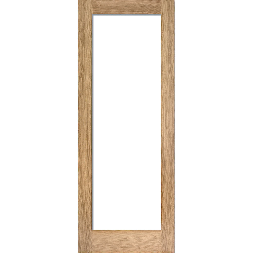 Pattern 10 Oak Absolute Evokit Double Pocket Door Detail - Full Pane Frosted Glass - Unfinished