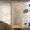 Sirius Tubular Stainless Steel Sliding Track & Pattern 10 Oak Door - Frosted Glass - Unfinished