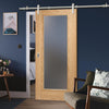 Saturn Tubular Stainless Steel Sliding Track & Pattern 10 Oak Door - Frosted Glass - Unfinished