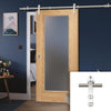 Saturn Tubular Stainless Steel Sliding Track & Pattern 10 Oak Door - Frosted Glass - Unfinished