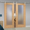 Saturn Tubular Stainless Steel Sliding Track & Pattern 10 Oak Double Door - Frosted Glass - Unfinished