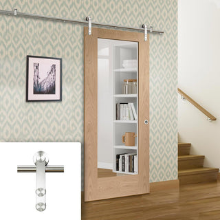 Image: Saturn Tubular Stainless Steel Sliding Track & Pattern 10 Oak 1 Pane Door - Clear Glass - Prefinished