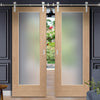 Saturn Tubular Stainless Steel Sliding Track & Pattern 10 Shaker Oak 1 Pane Double Door - Obscure Glass - Unfinished