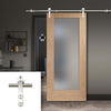 Saturn Tubular Stainless Steel Sliding Track & Pattern 10 Oak Shaker 1 Pane Door - Obscure Glass - Prefinished