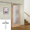 Saturn Tubular Stainless Steel Sliding Track & Pattern 10 Shaker Oak 1 Pane Door - Obscure Glass - Unfinished