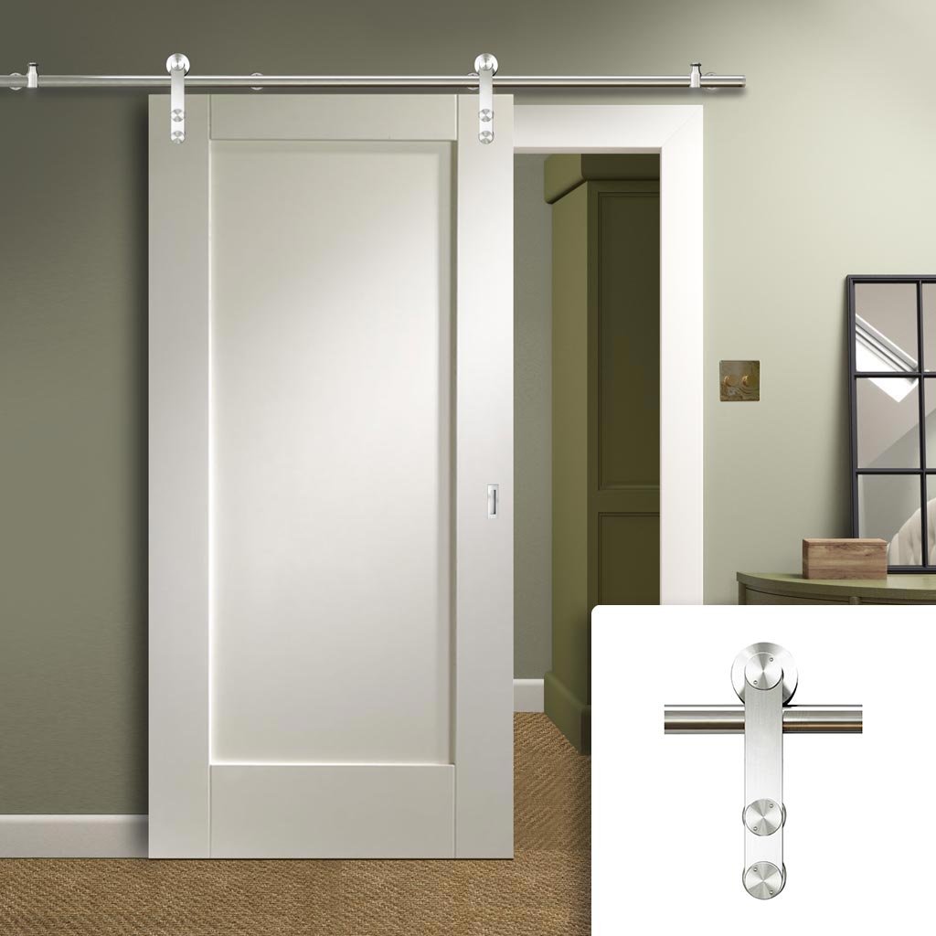Saturn Tubular Stainless Steel Sliding Track & Pattern 10 Style 1 Panel Door - White Primed
