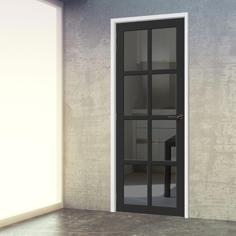 Perth 8 Pane Solid Wood Internal Door UK Made DD6318 - Tinted Glass - Eco-Urban® Shadow Black Premium Primed
