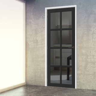 Image: Perth 8 Pane Solid Wood Internal Door UK Made DD6318 - Tinted Glass - Eco-Urban® Shadow Black Premium Primed