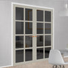 Perth 8 Pane Solid Wood Internal Door Pair UK Made DD6318 - Tinted Glass - Eco-Urban® Mist Grey Premium Primed