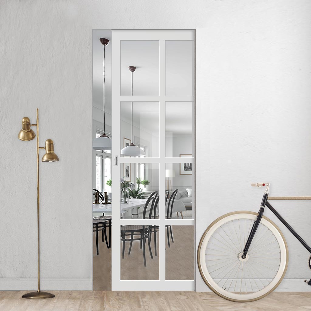 Handmade Eco-Urban® Perth 8 Pane Single Absolute Evokit Pocket Door DD6318G - Clear Glass - Colour & Size Options