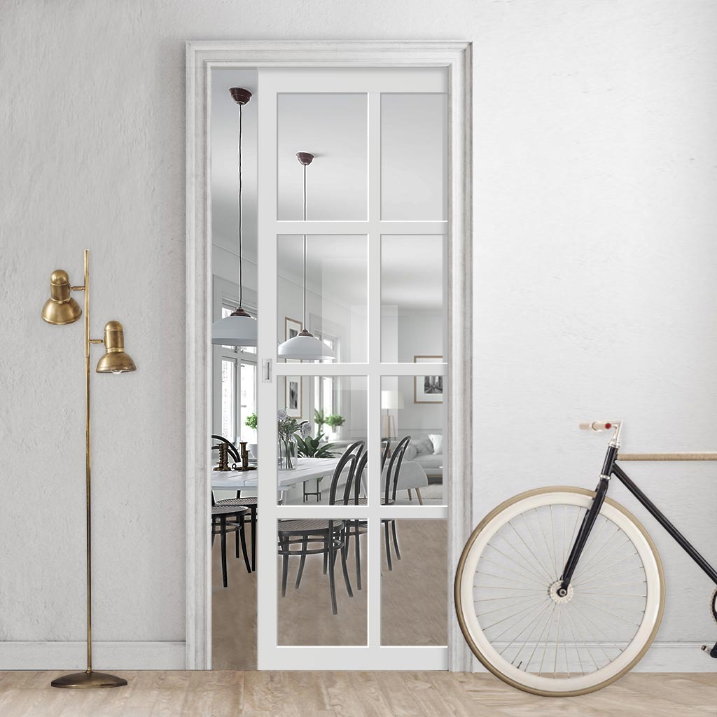 Handmade Eco-Urban Perth 8 Pane Single Evokit Pocket Door DD6318G - Clear Glass - Colour & Size Options