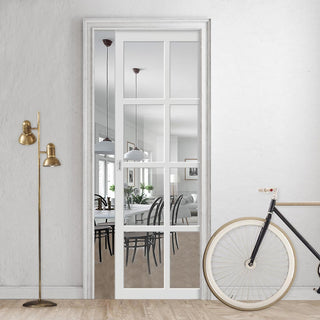 Image: Handmade Eco-Urban® Perth 8 Pane Single Evokit Pocket Door DD6318G - Clear Glass - Colour & Size Options