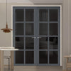 Perth 8 Pane Solid Wood Internal Door Pair UK Made DD6318 - Tinted Glass - Eco-Urban® Stormy Grey Premium Primed