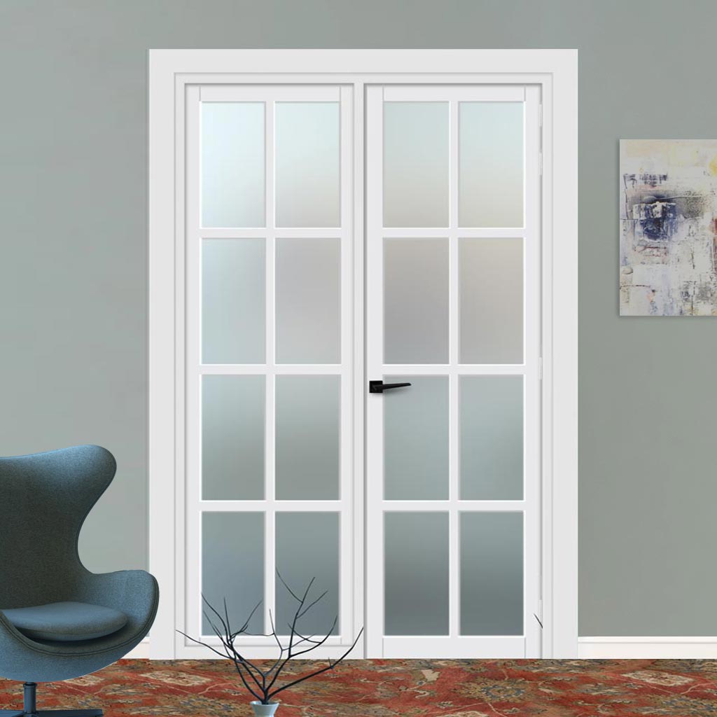 Urban Ultimate® Room Divider Perth 8 Pane Door DD6318F - Frosted Glass with Full Glass Side - Colour & Size Options