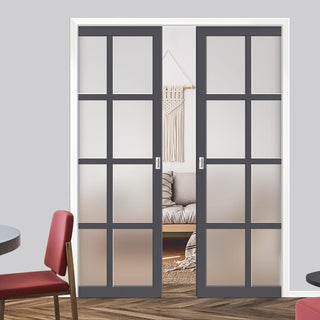 Image: Bespoke Handmade Eco-Urban® Perth 8 Pane Double Evokit Pocket Door DD6318SG - Frosted Glass - Colour Options