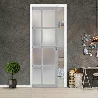 Image: Bespoke Handmade Eco-Urban® Perth 8 Pane Single Evokit Pocket Door DD6318SG - Frosted Glass - Colour Options