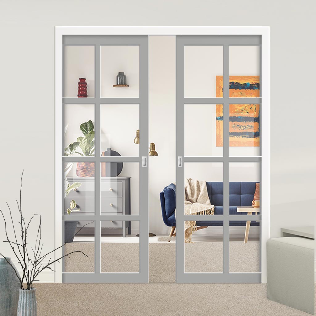 Bespoke Handmade Eco-Urban® Perth 8 Pane Double Evokit Pocket Door DD6318G - Clear Glass - Colour Options