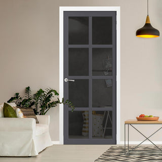 Image: Perth 8 Pane Solid Wood Internal Door UK Made DD6318 - Tinted Glass - Eco-Urban® Stormy Grey Premium Primed