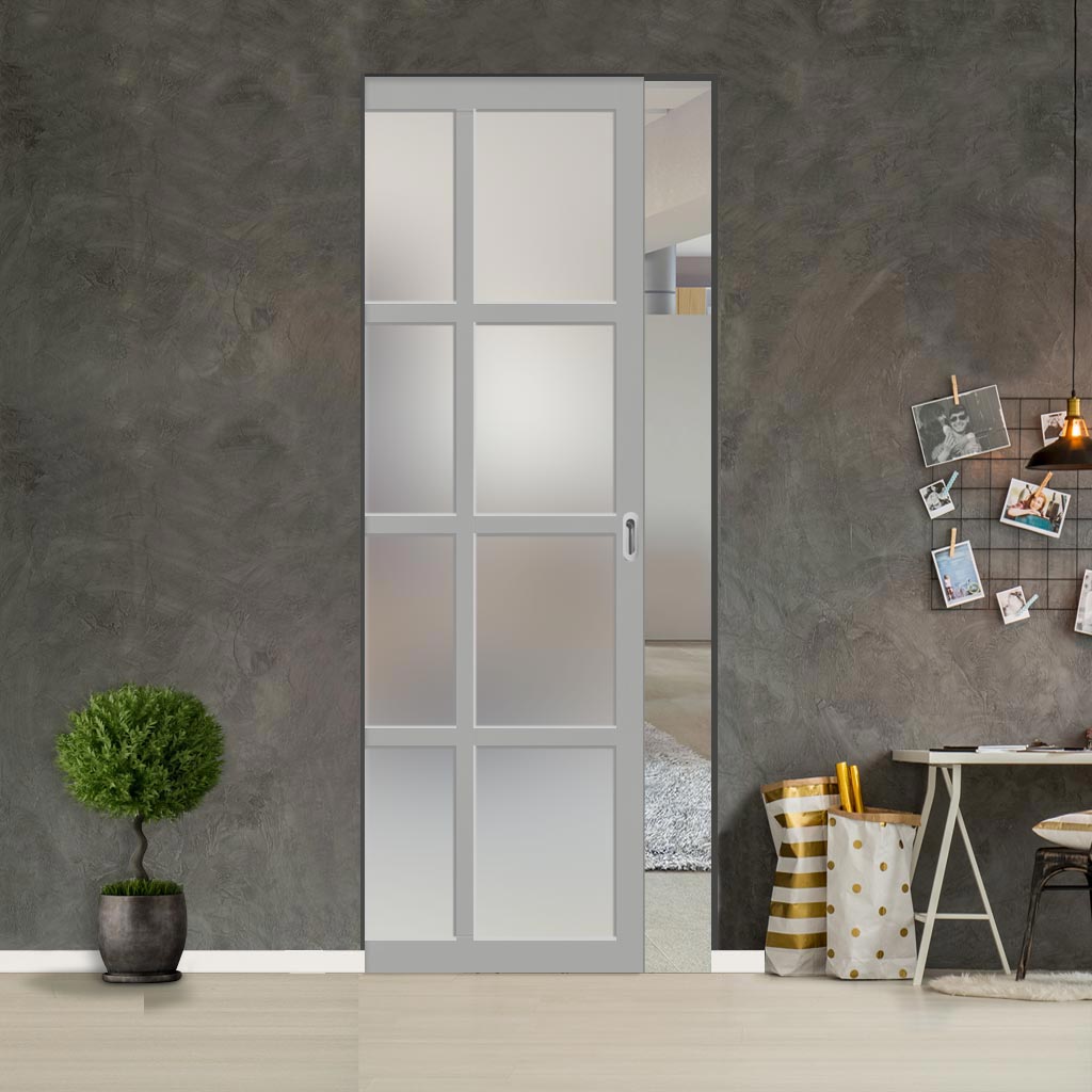 Handmade Eco-Urban Perth 8 Pane Single Absolute Evokit Pocket Door DD6318SG - Frosted Glass - Colour & Size Options