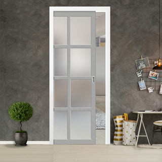 Image: Handmade Eco-Urban® Perth 8 Pane Single Evokit Pocket Door DD6318SG - Frosted Glass - Colour & Size Options