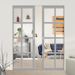 Image: Handmade Eco-Urban® Perth 8 Pane Double Absolute Evokit Pocket Door DD6318G - Clear Glass - Colour & Size Options