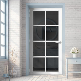 Image: Perth 8 Pane Solid Wood Internal Door UK Made DD6318 - Tinted Glass - Eco-Urban® Cloud White Premium Primed