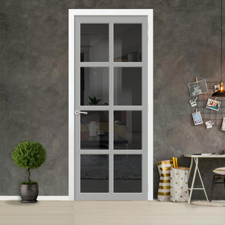 Image: Perth 8 Pane Solid Wood Internal Door UK Made DD6318 - Tinted Glass - Eco-Urban® Mist Grey Premium Primed