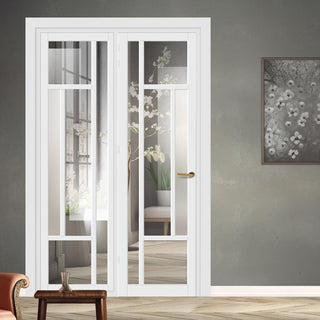 Image: Urban Ultimate® Room Divider Portobello 5 Pane Door DD6438CF Clear Glass(1 FROSTED PANE) with Full Glass Side - Colour & Size Options