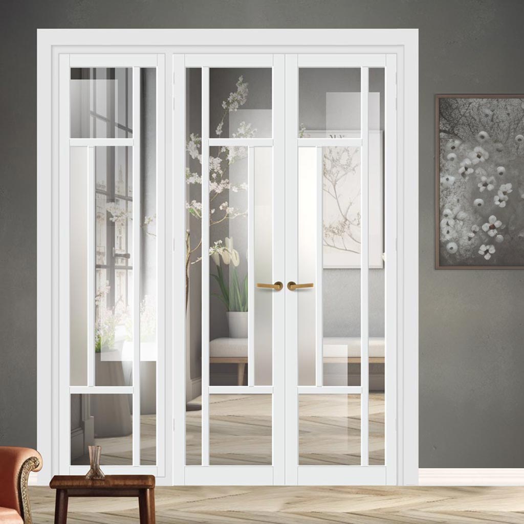 Urban Ultimate® Room Divider Portobello 5 Pane Door Pair DD6438CF Clear Glass(1 FROSTED PANE) with Full Glass Side - Colour & Size Options