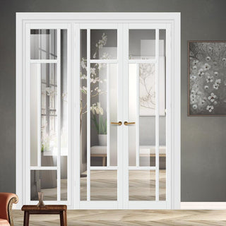 Image: Urban Ultimate® Room Divider Portobello 5 Pane Door Pair DD6438CF Clear Glass(1 FROSTED PANE) with Full Glass Side - Colour & Size Options