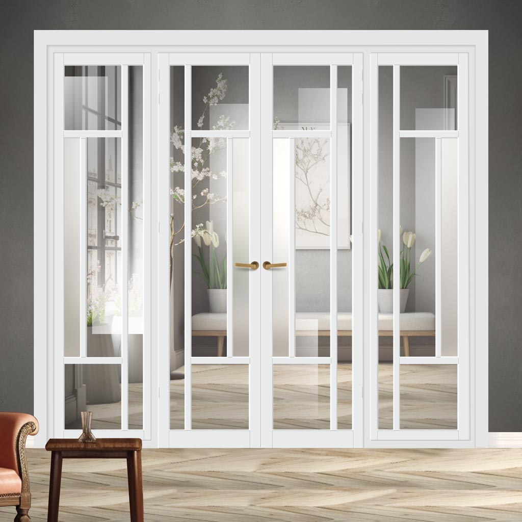 Urban Ultimate® Room Divider Portobello 5 Pane Door Pair DD6438CF Clear Glass(1 FROSTED PANE) with Full Glass Sides - Colour & Size Options