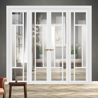 Image: Urban Ultimate® Room Divider Portobello 5 Pane Door Pair DD6438CF Clear Glass(1 FROSTED PANE) with Full Glass Sides - Colour & Size Options