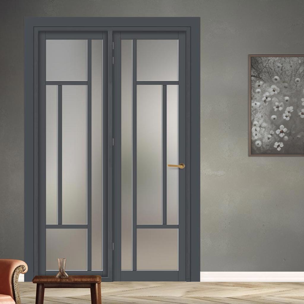 Urban Ultimate® Room Divider Portobello 5 Pane Door DD6438F - Frosted Glass with Matching Side - Colour & Size Options
