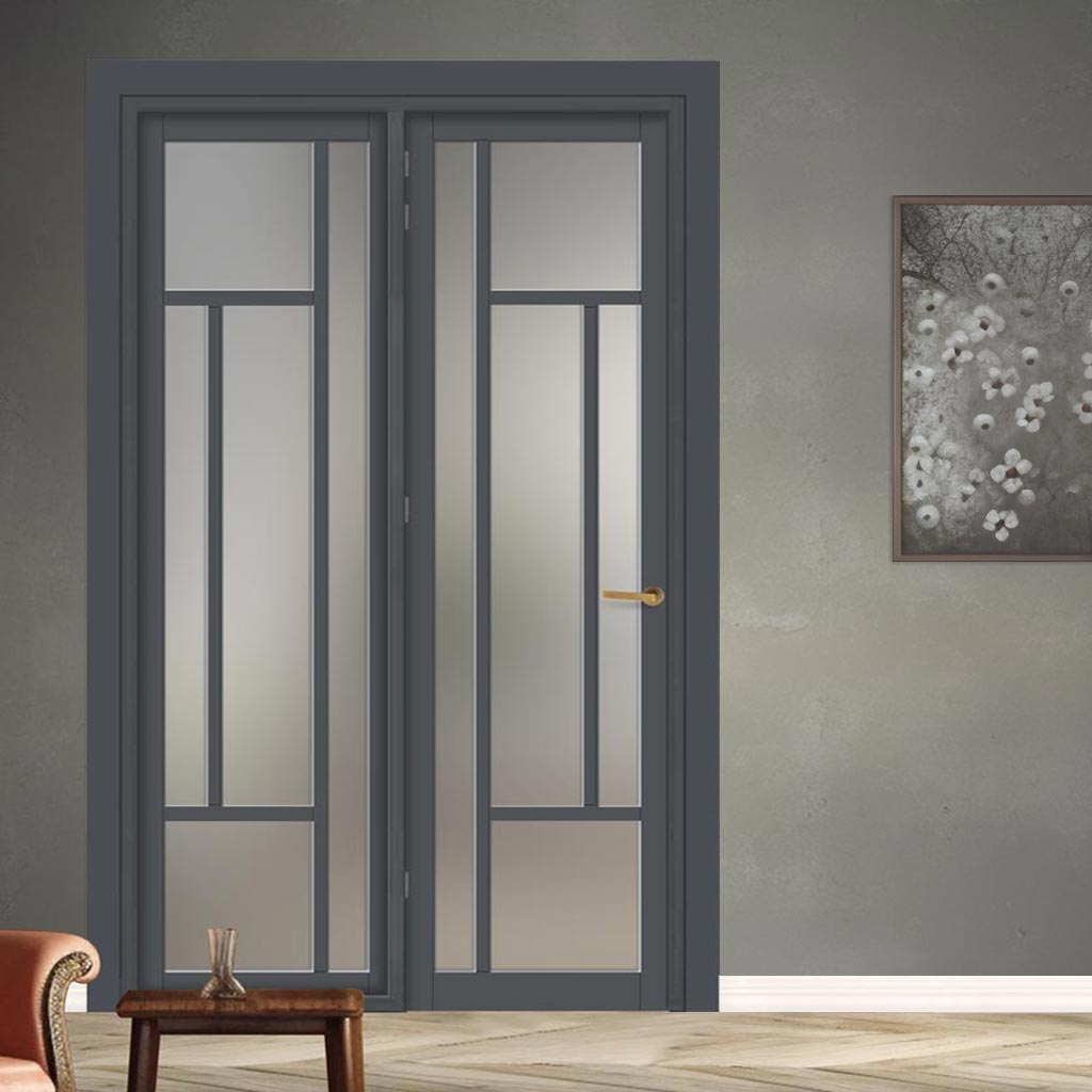 Urban Ultimate® Room Divider Portobello 5 Pane Door DD6438F - Frosted Glass with Full Glass Side - Colour & Size Options