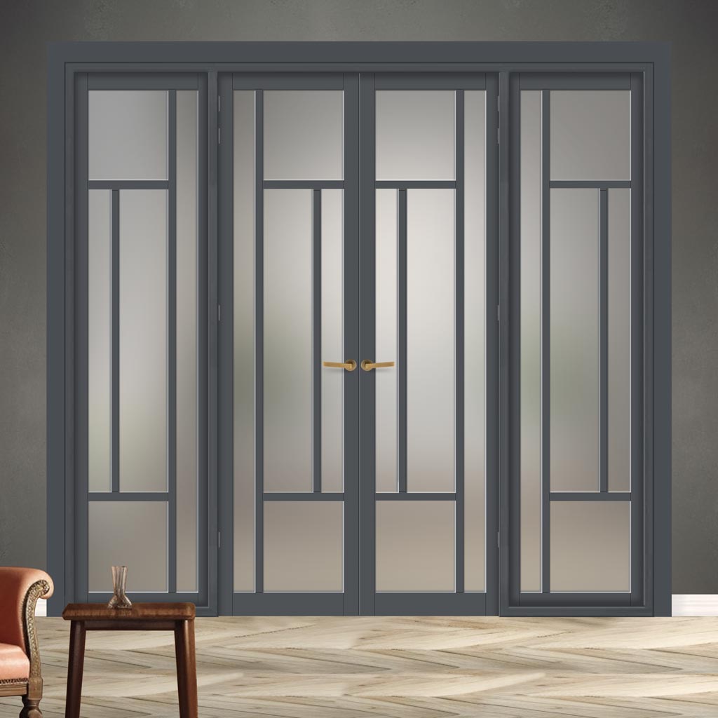 Urban Ultimate® Room Divider Portobello 5 Pane Door Pair DD6438F - Frosted Glass with Full Glass Sides - Colour & Size Options