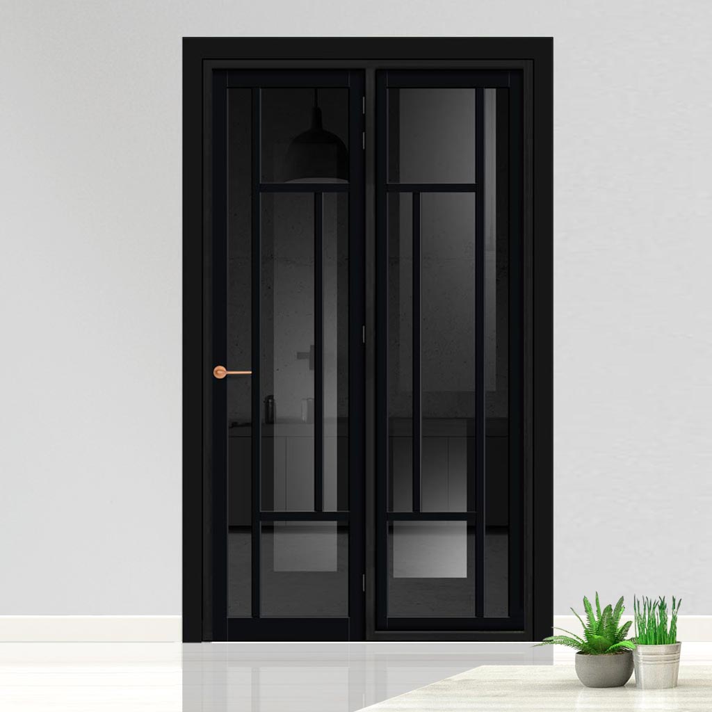 Urban Ultimate® Room Divider Portobello 5 Pane Door DD6438T - Tinted Glass with Full Glass Side - Colour & Size Options
