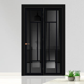 Image: Urban Ultimate® Room Divider Portobello 5 Pane Door DD6438T - Tinted Glass with Full Glass Side - Colour & Size Options