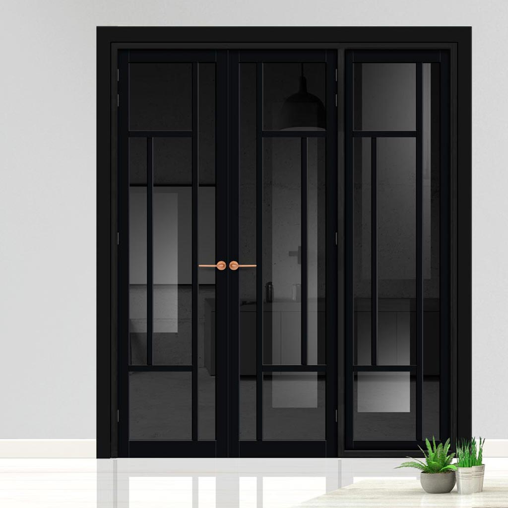 Urban Ultimate® Room Divider Portobello 5 Pane Door Pair DD6438T - Tinted Glass with Matching Side - Colour & Size Options