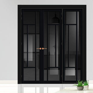 Image: Urban Ultimate® Room Divider Portobello 5 Pane Door Pair DD6438T - Tinted Glass with Full Glass Side - Colour & Size Options
