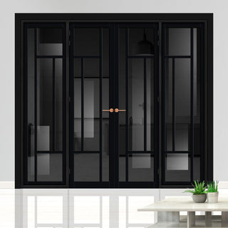 Image: Urban Ultimate® Room Divider Portobello 5 Pane Door Pair DD6438T - Tinted Glass with Full Glass Sides - Colour & Size Options