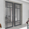 Bespoke Handmade Eco-Urban® Portobello 5 Pane Double Evokit Pocket Door DD6438G Clear Glass(1 FROSTED PANE) - Colour Options