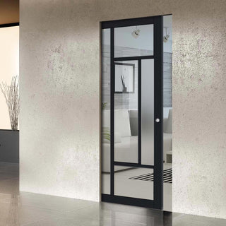 Image: Handmade Eco-Urban® Portobello 5 Pane Single Absolute Evokit Pocket Door DD6438G Clear Glass(1 FROSTED PANE) - Colour & Size Options